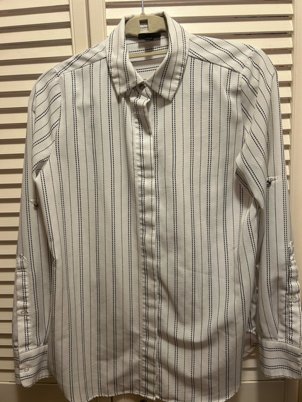 Ella Moss White Button-Down Shirt with Navy Pinstripes
